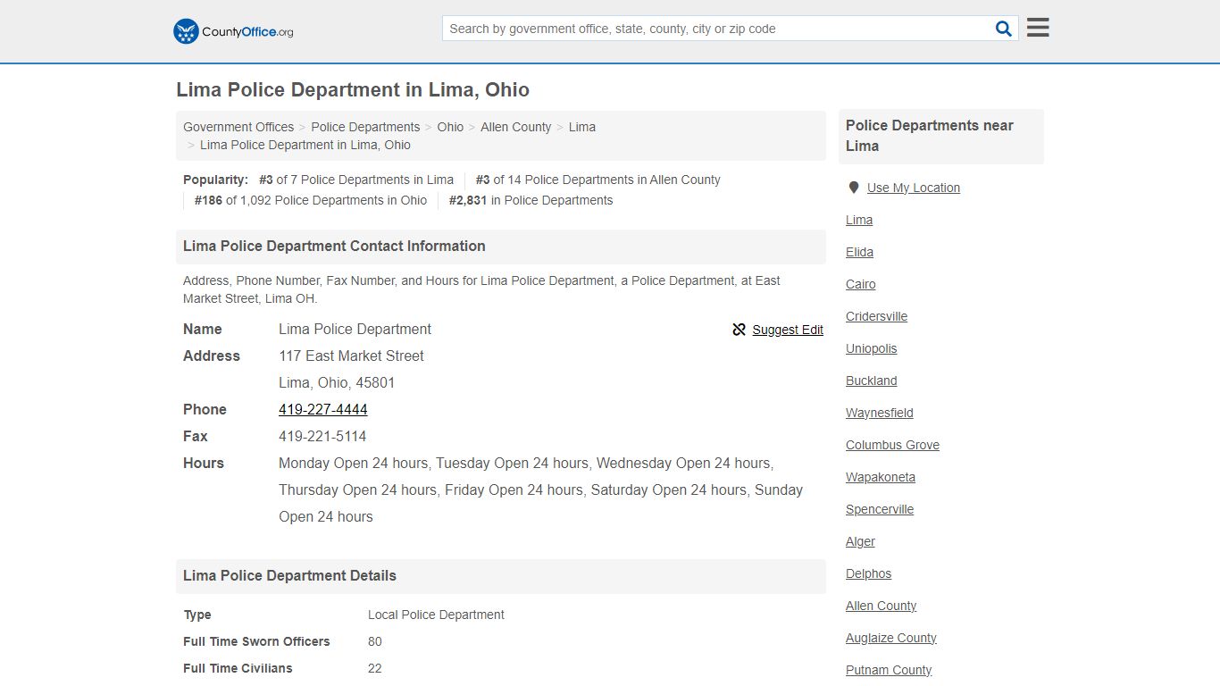 Lima Police Department - Lima, OH (Address, Phone, Fax, and Hours)